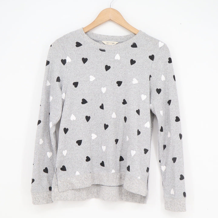 Lucky Brand Gray Heart Print Pullover Sweatshirt Womens Small Crew Neck