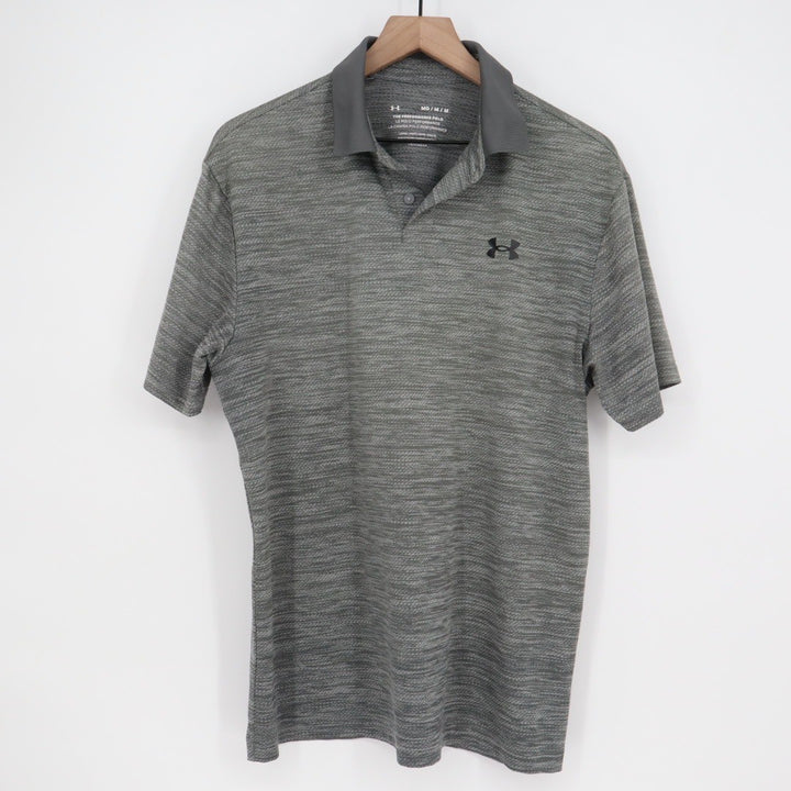 Under Armour Golf Polo Shirt Grey Heathered Texture Short Sleeve Men's Medium