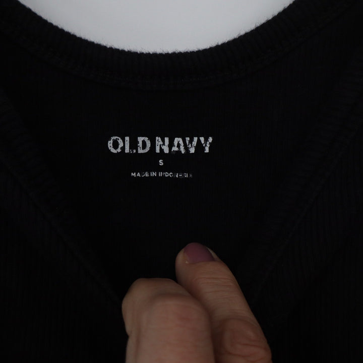 Old Navy Womens Black Ruffle Shoulder Ribbed V-Neck Tank Top Size S