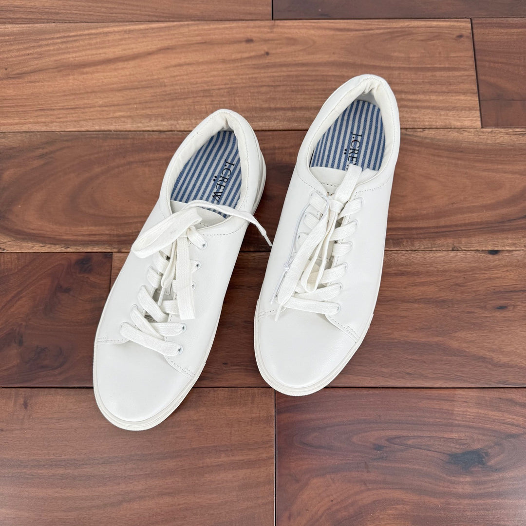 J. Crew White Leather Lace Up Low Top Sneakers Women's Size 8.5 Casual Shoes