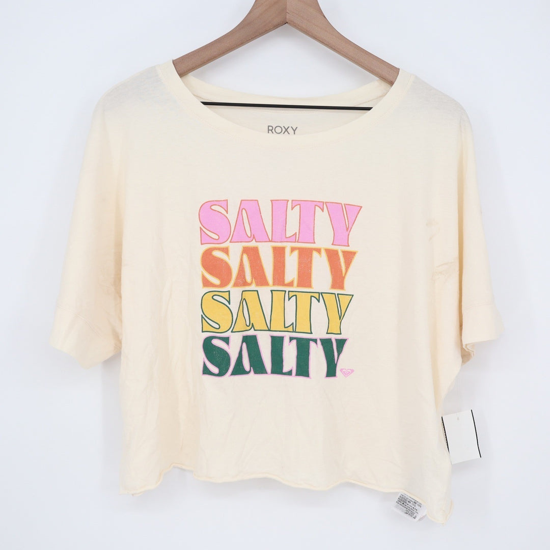 Roxy Womens Salty Graphic Crop T-Shirt Egret Off-White Size M