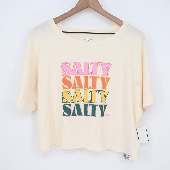 Roxy Womens Salty Graphic Crop T-Shirt Egret Off-White Size M