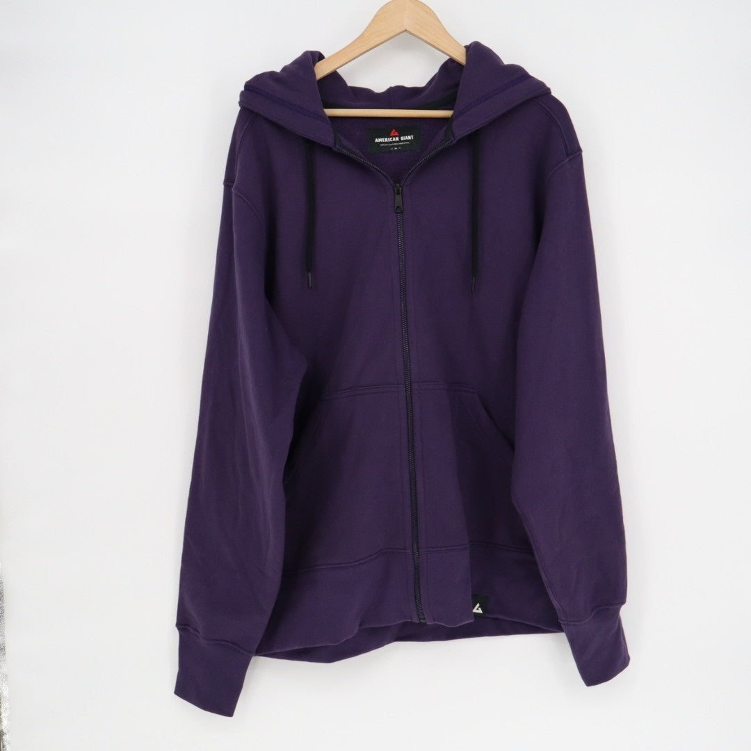 American Giant Hoodie Mens XL Purple Logo Fleece Lined Cotton Classic Full Zip