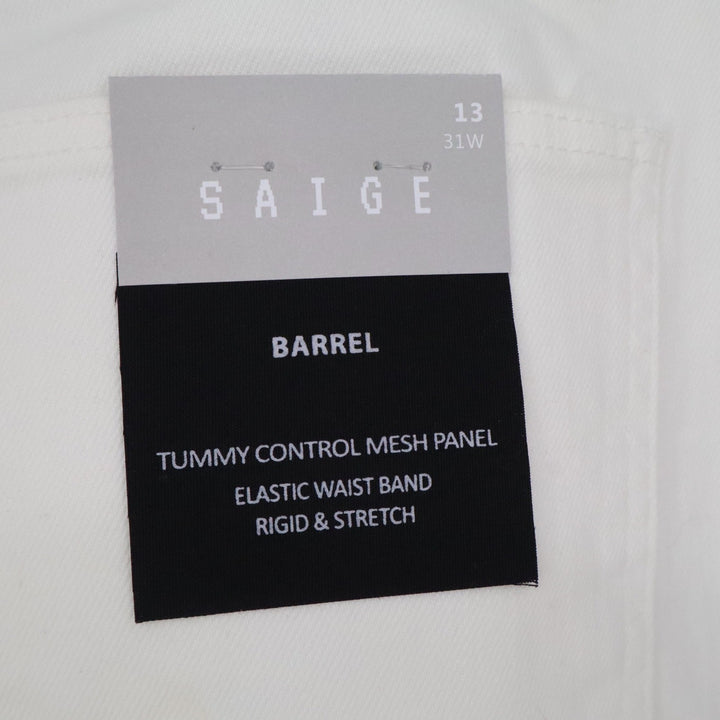 Saige White Barrel Leg Eyelet Embroidered Tummy Control Jeans Size 13/31