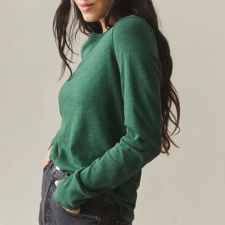 American Giant Premium Slub T-Shirt Womens L Green Cotton Crew Neck Long Sleeve