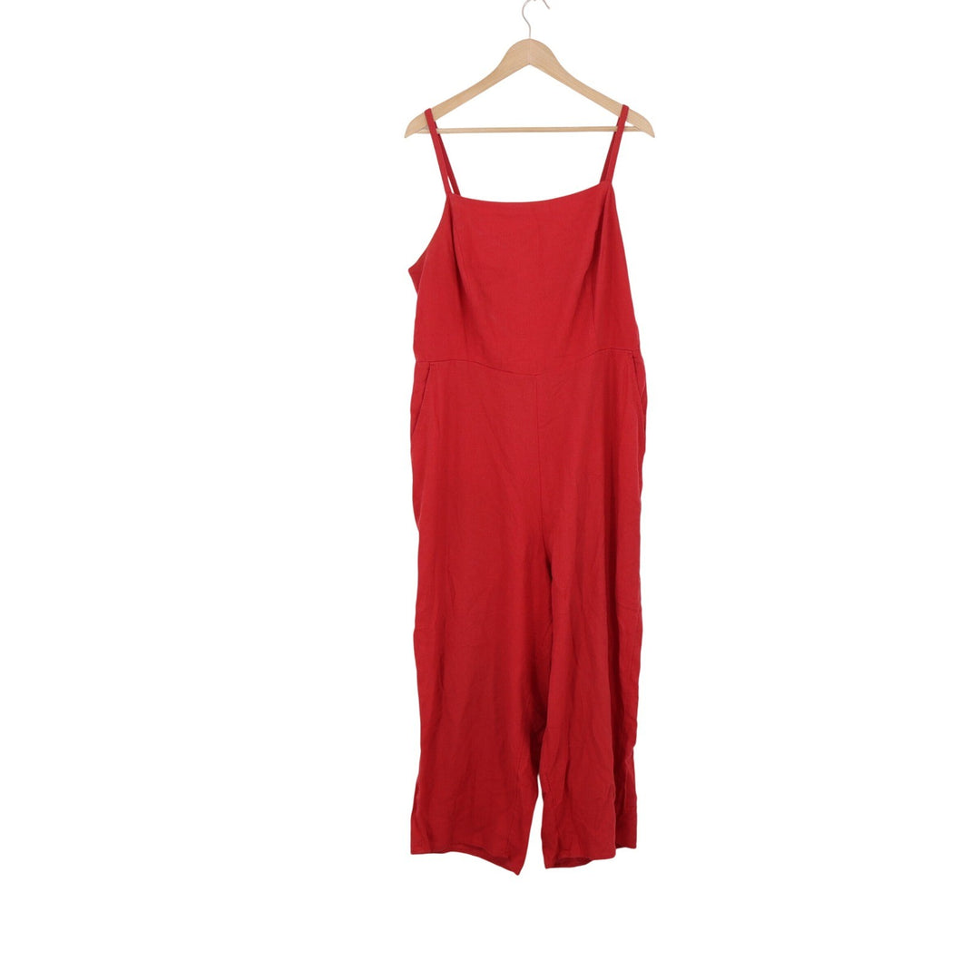 Old Navy Linen Jumpsuit Womens XL Red Wide Leg Sleeveless Smocked Back