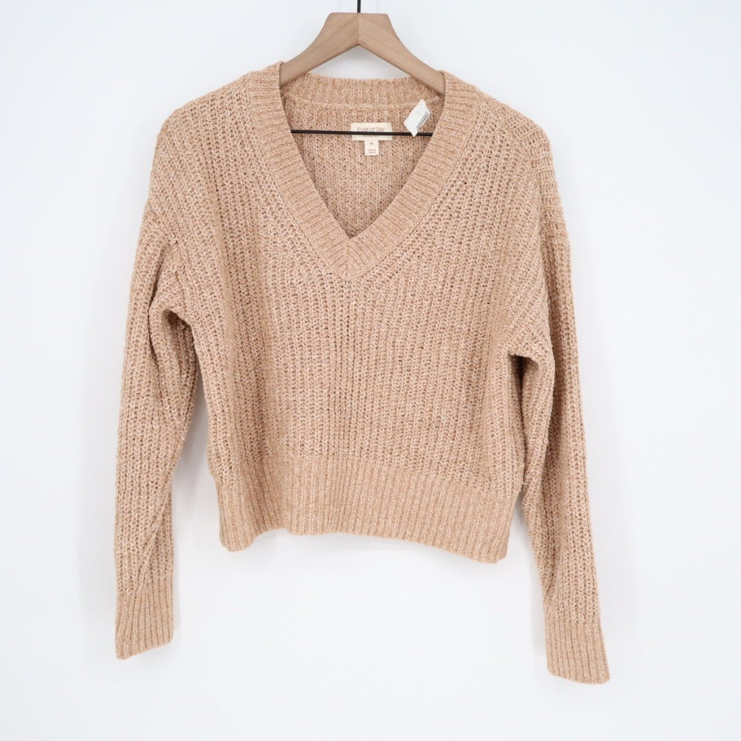 State of Day Intimates Pajama Top Womens M Beige Open Knit Sleepwear Pullover