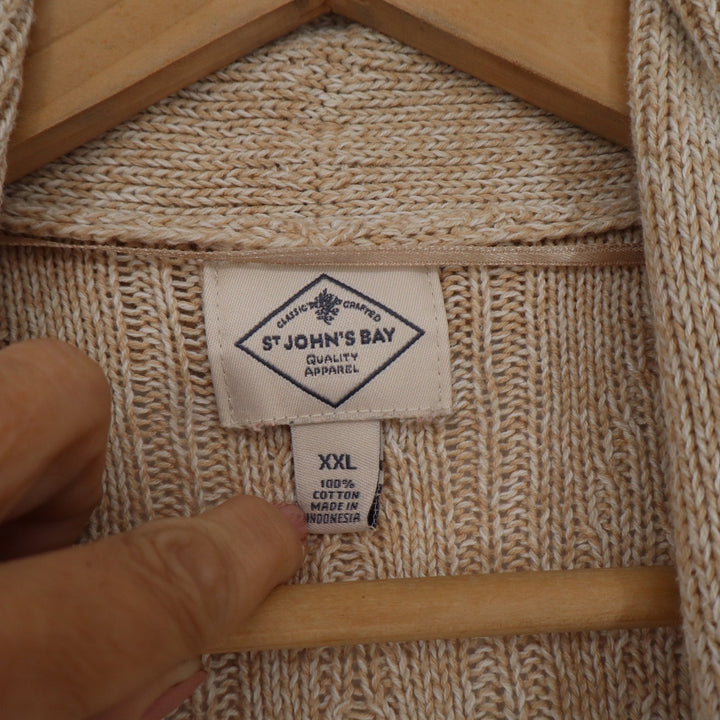 St Johns Bay Womens XXL Beige Cotton Cable Knit Open Front Cardigan Sweater