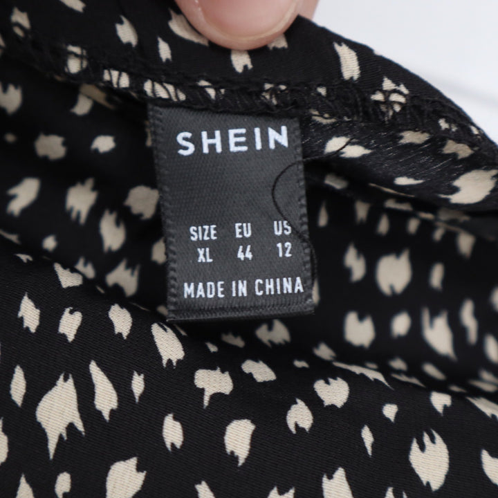 SHEIN Black White Abstract Spot Print Midi Skirt XL Side Slit Elastic Waist