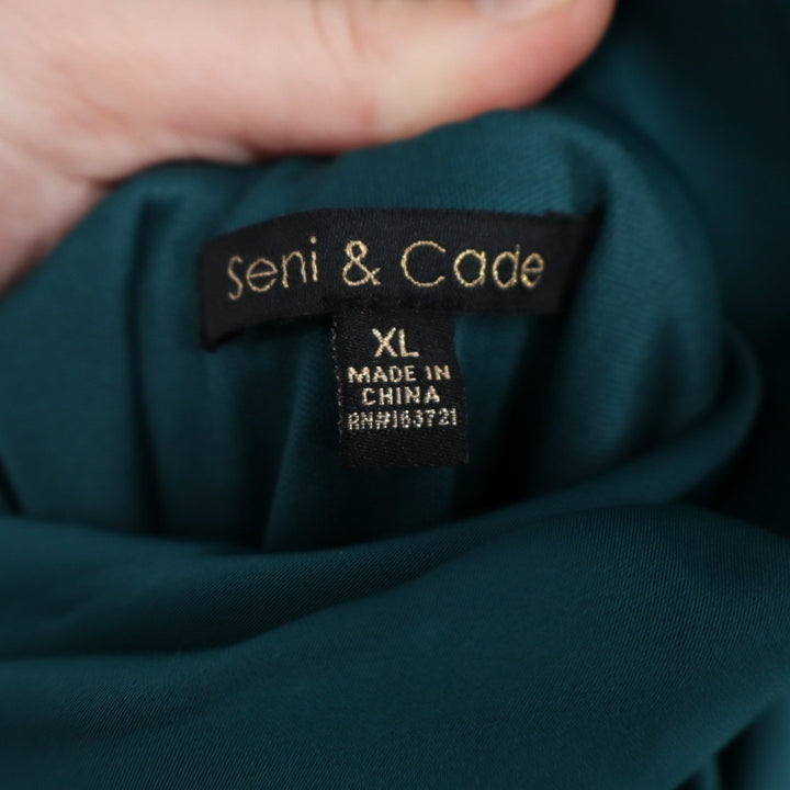 Seni & Cade Satin Scarf Midi Dress Women XL Teal Square Neck Side Zip Sleeveless