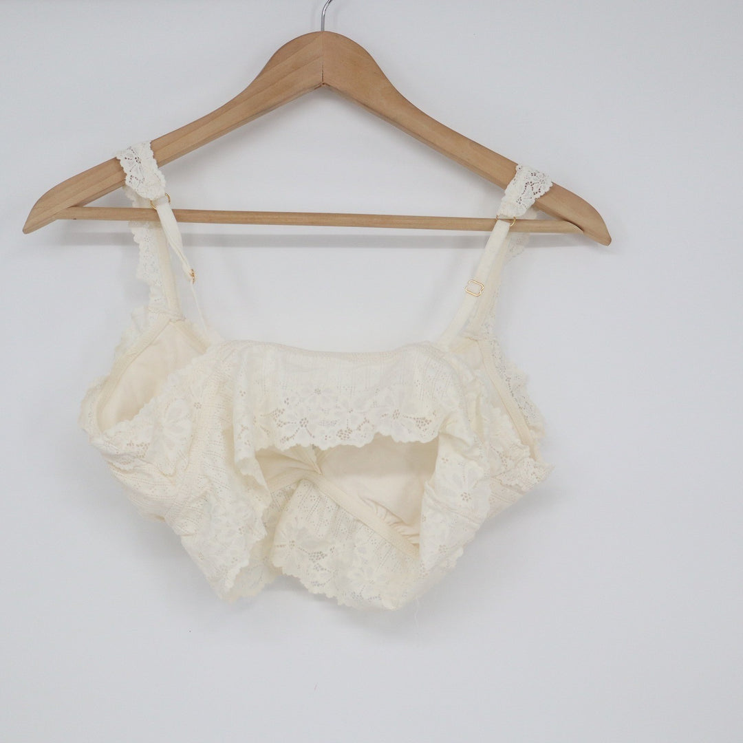 Aerie Cream Floral Lace Bralette Adjustable Strap Eyelet Wireless Top Large