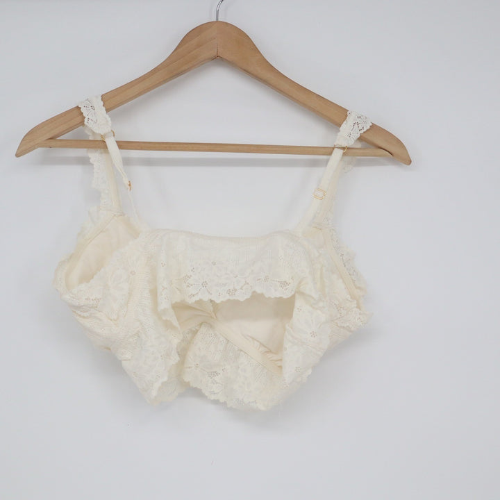 Aerie Cream Floral Lace Bralette Adjustable Strap Eyelet Wireless Top Large