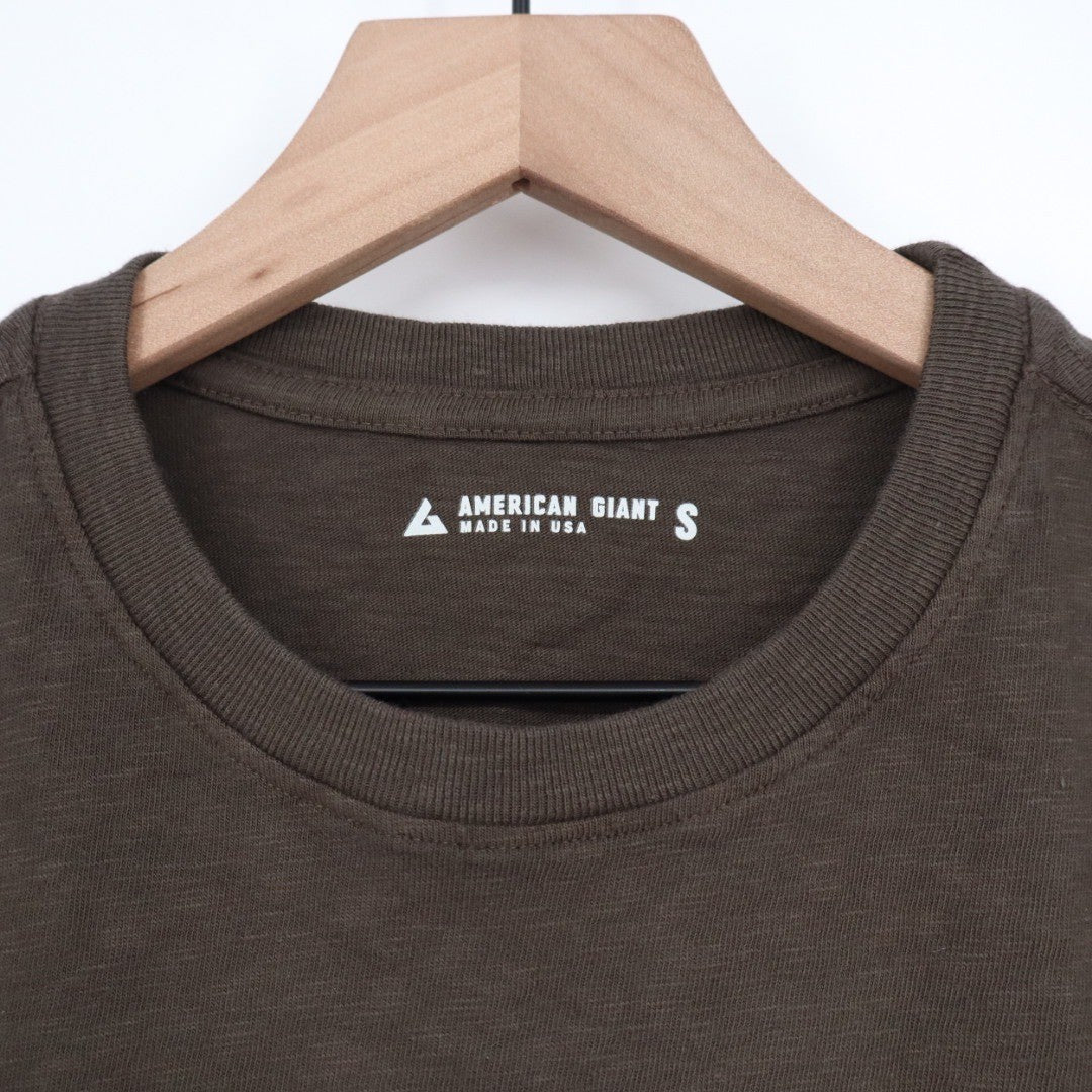 AMERICAN GIANT T Shirt Brown Crew Neck Basic Essential Made in USA Size S