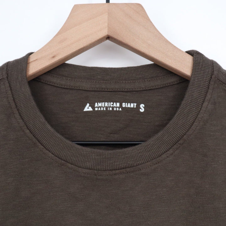 AMERICAN GIANT T Shirt Brown Crew Neck Basic Essential Made in USA Size S