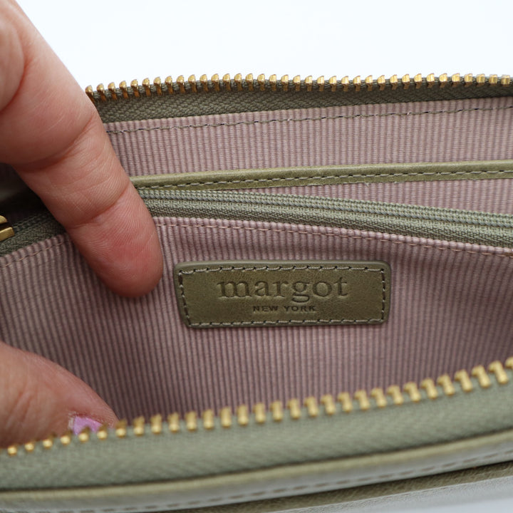 Margot New York Gabby Single Women's Green Leather Zip Around Wristlet Wallet