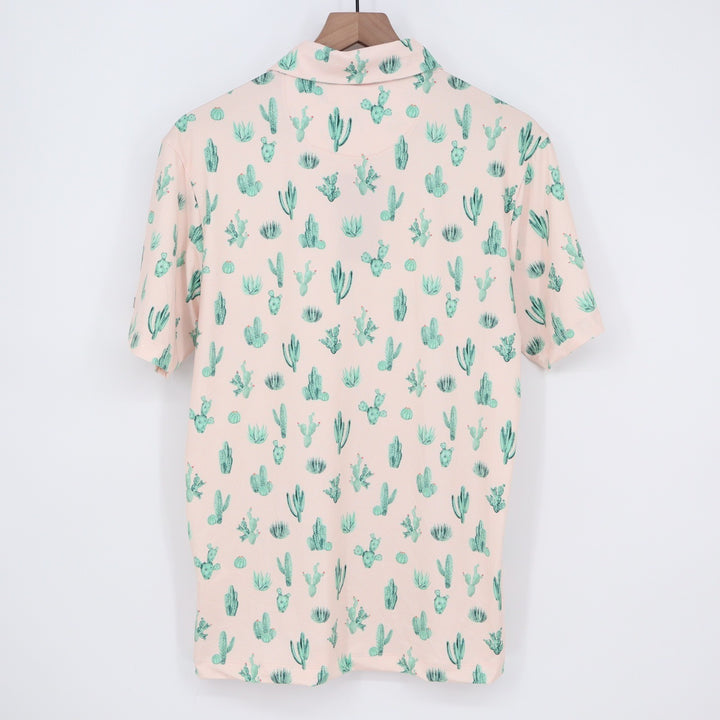 Bad Birdie Mens Thorn in Your Side Cactus Print Golf Polo Peach S