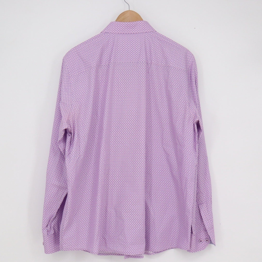 Johnston & Murphy Mens Purple Geometric Print Cotton Button Down Shirt Large L