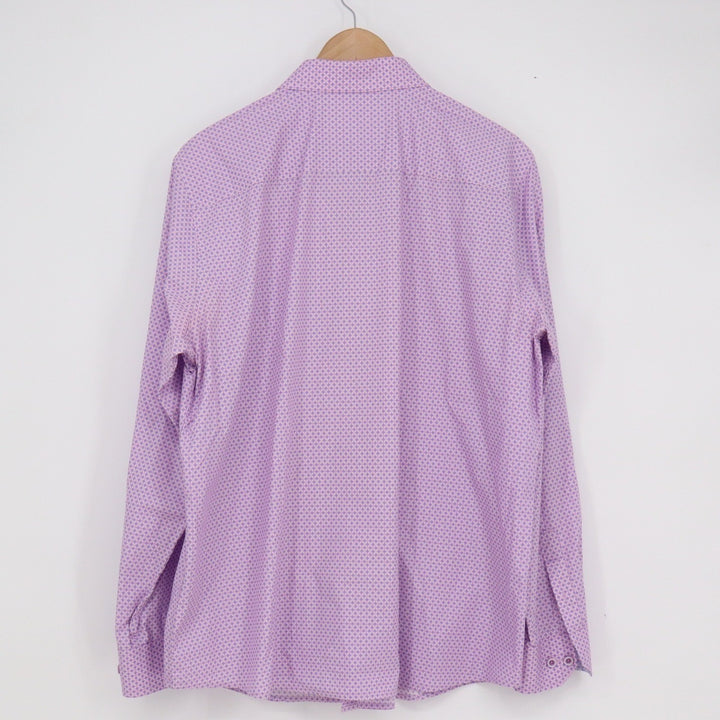 Johnston & Murphy Mens Purple Geometric Print Cotton Button Down Shirt Large L