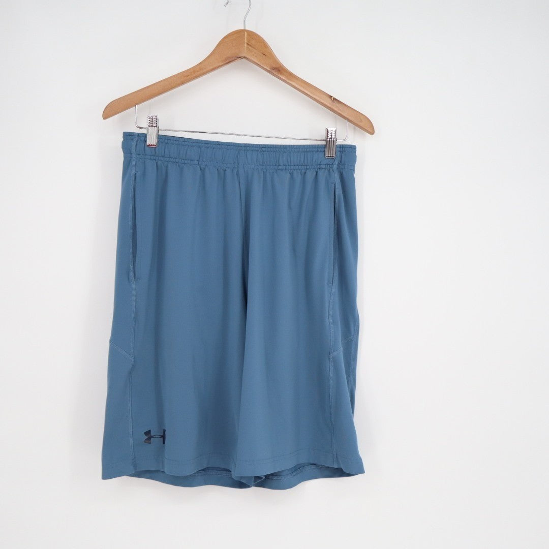 Under Armour Heatgear Athletic Training Shorts Mens Medium Blue Elastic Waist