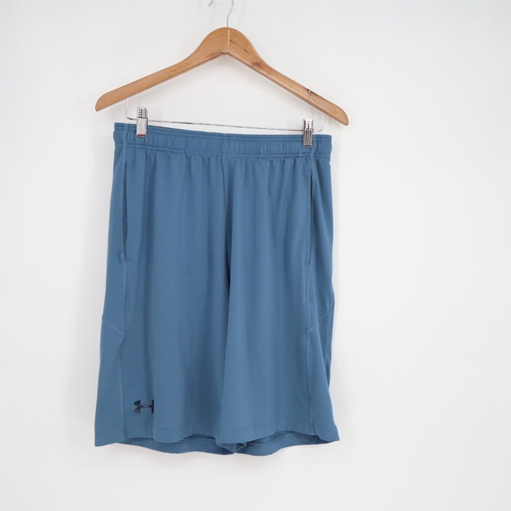 Under Armour Heatgear Athletic Training Shorts Mens Medium Blue Elastic Waist