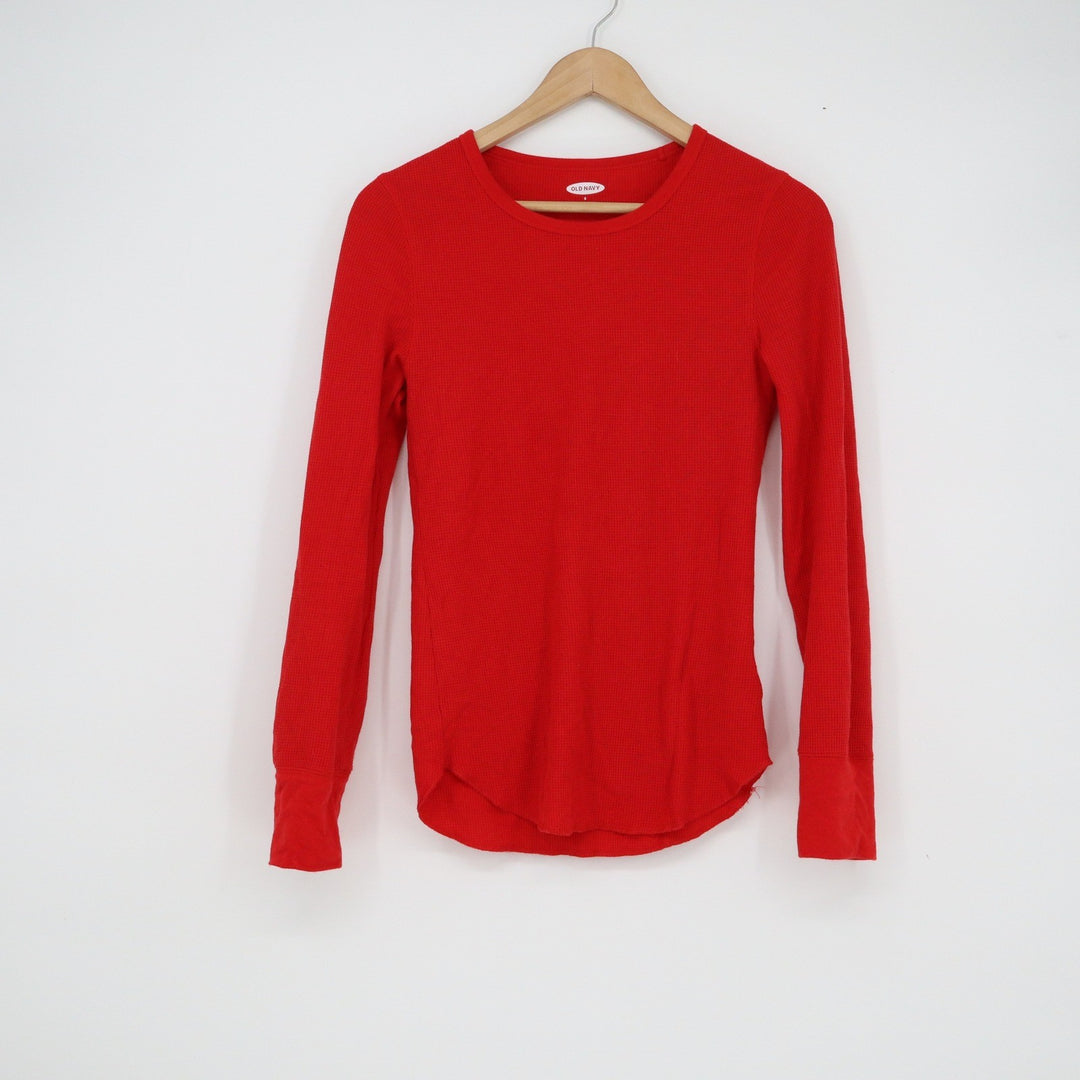 Old Navy Mens Small Red Waffle Knit Thermal Long Sleeve Crew Neck Shirt