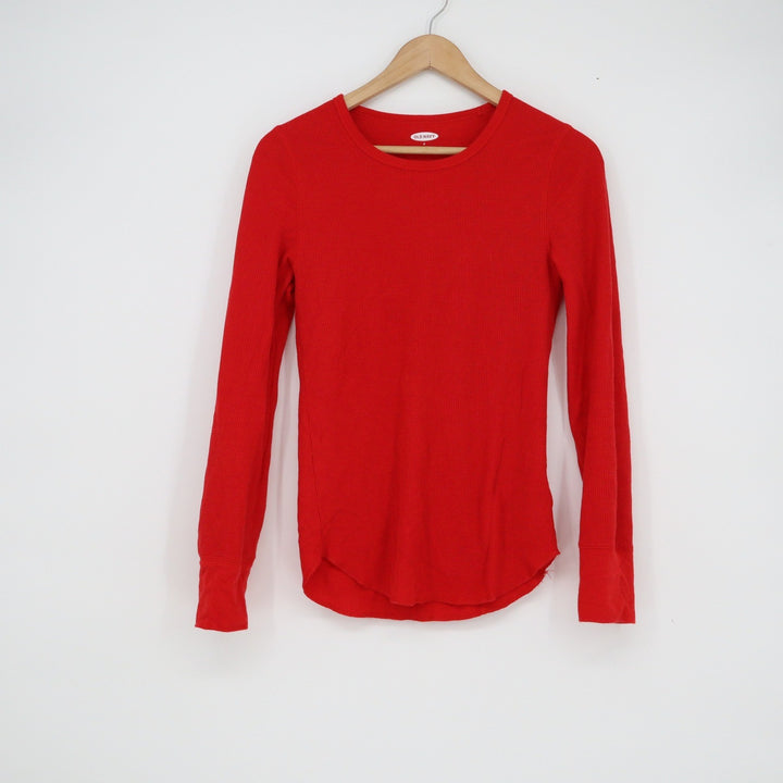 Old Navy Mens Small Red Waffle Knit Thermal Long Sleeve Crew Neck Shirt