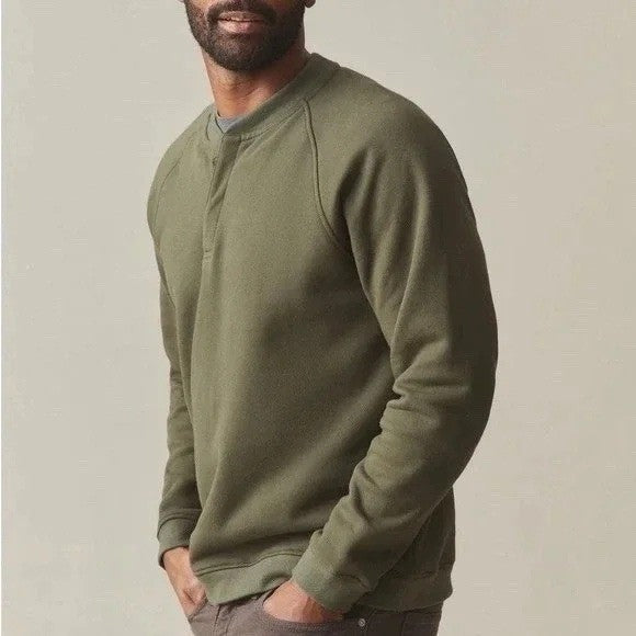 American Giant Midweight Sweatshirt Mens S Olive Green Cotton Snap Henley Neck