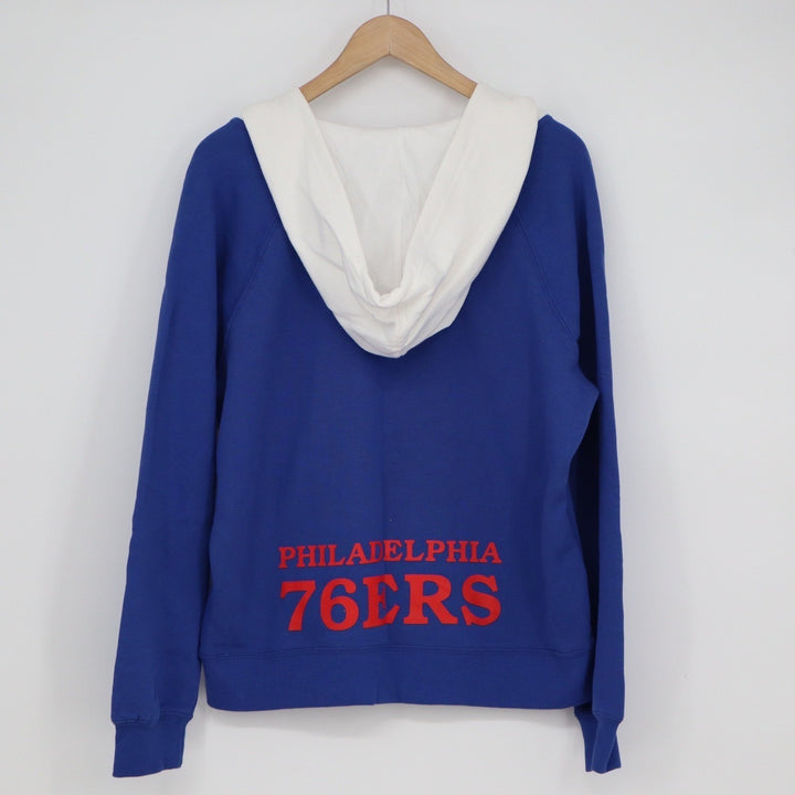 NBA Philadelphia 76ers Lace Up Hoodie Large Blue White Raglan Sweatshirt