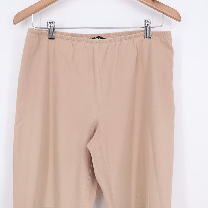 Eileen Fisher Ankle Trousers Women PS Beige Cotton Stretch Side Zip Straight Leg