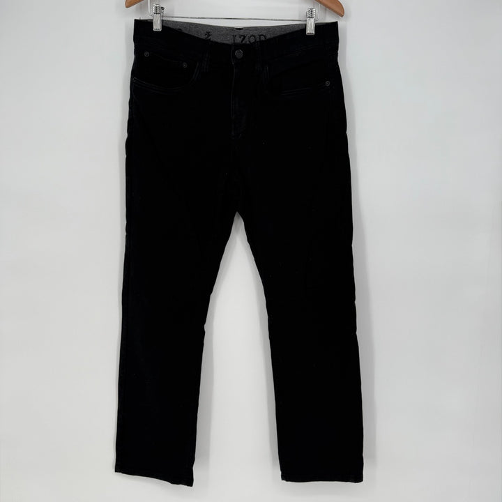 Izod Straight Jeans Mens 32x32 Black Denim Cotton Regular Fit Ultraflex Logo