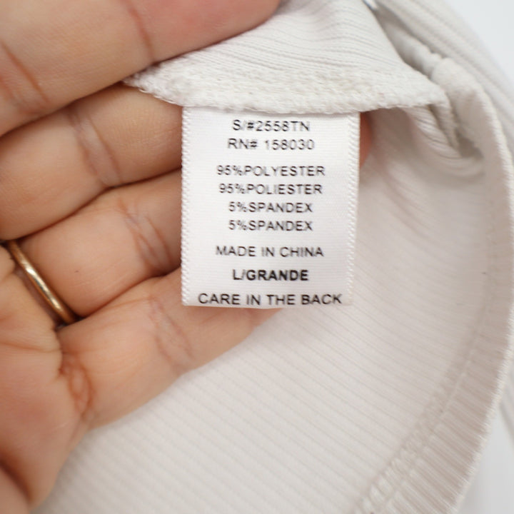 Cream Ribbed Tie Front Crop Top Short Sleeve V-Neck Off White Size L