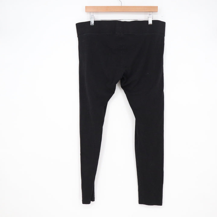HUE Black Cotton Blend Stretch Leggings XL Solid Full Length Wide Waistband
