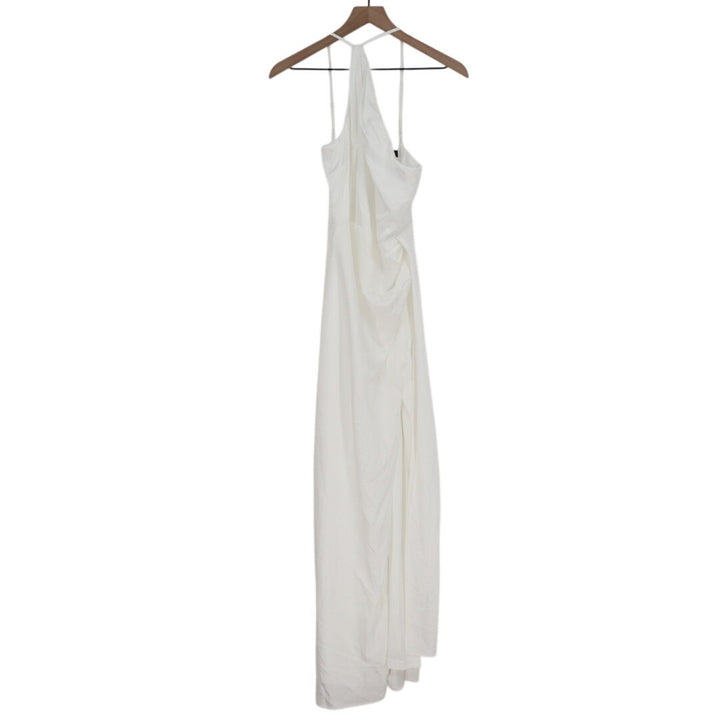 Lulus Midi Dress Womens XS White Pleated Back Zip Side Slit Spaghetti Strap