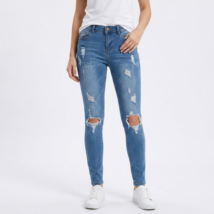Wax Jean Los Angeles Womens Skinny Distressed Ripped Denim Medium Wash Size 0