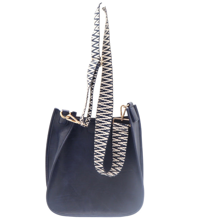 ahdorned Crossbody Bag Womens Medium Messenger Navy Blue Woven Strap Excellent