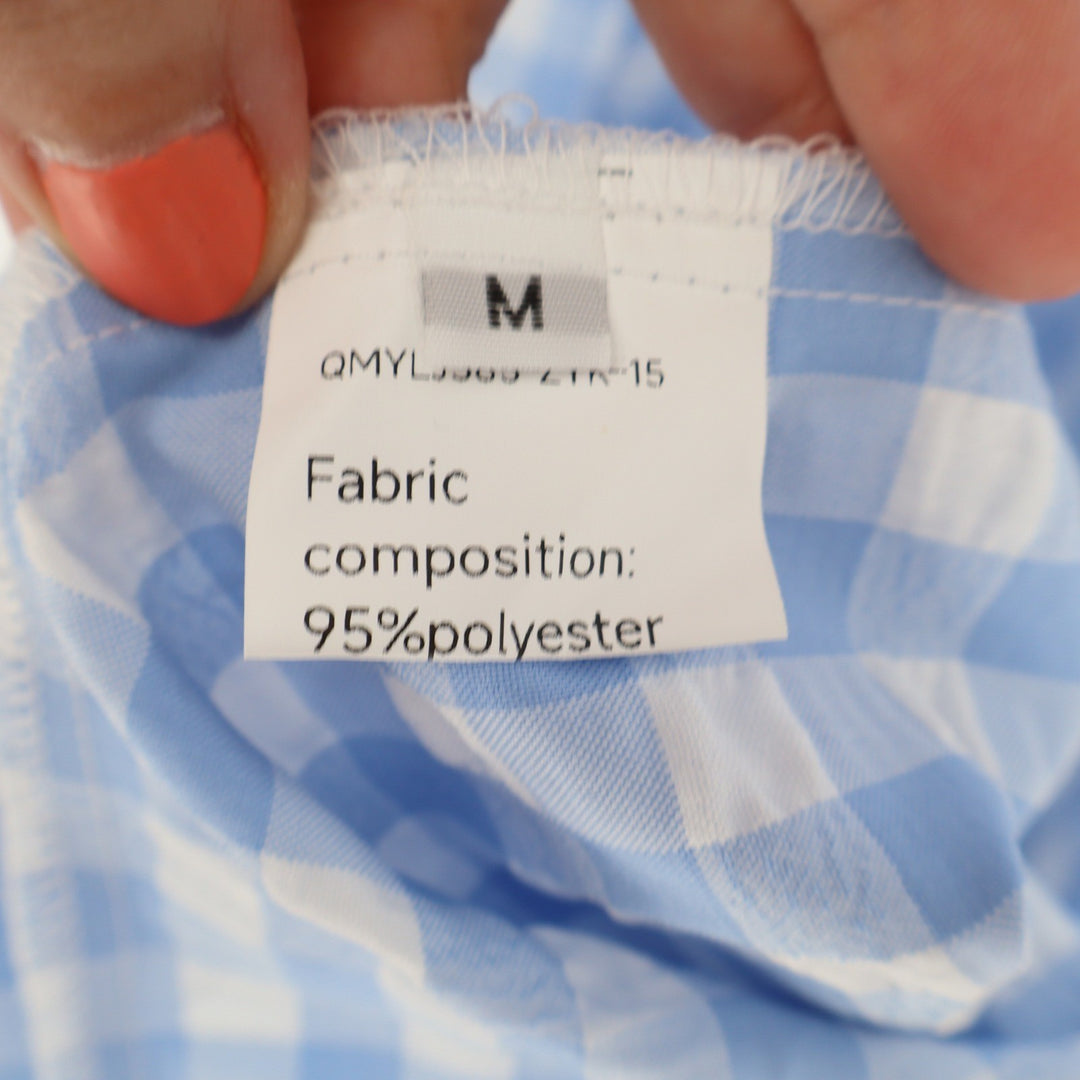 Blue White Gingham Smocked Midi Dress Ruffle Strap Tiered Sun Dress Medium