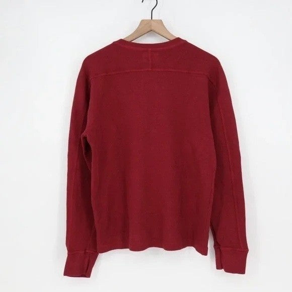 American Giant French Rib T-Shirt Mens S Red Henley Neck Long Sleeve Pullover