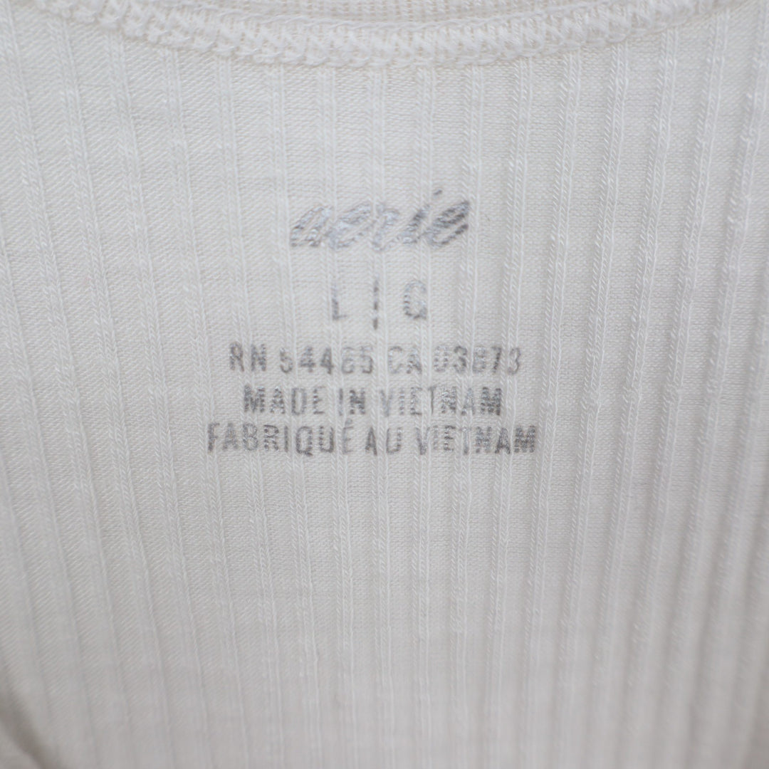 Aerie Tank Top Womens Large White Knit Ribbed Scoop Neck Wide Strap Pullover