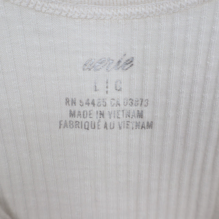Aerie Tank Top Womens Large White Knit Ribbed Scoop Neck Wide Strap Pullover