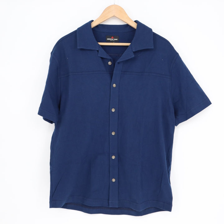 American Giant Horizon Shirt Mens M Blue Spread Collar Short Sleeve Button Up