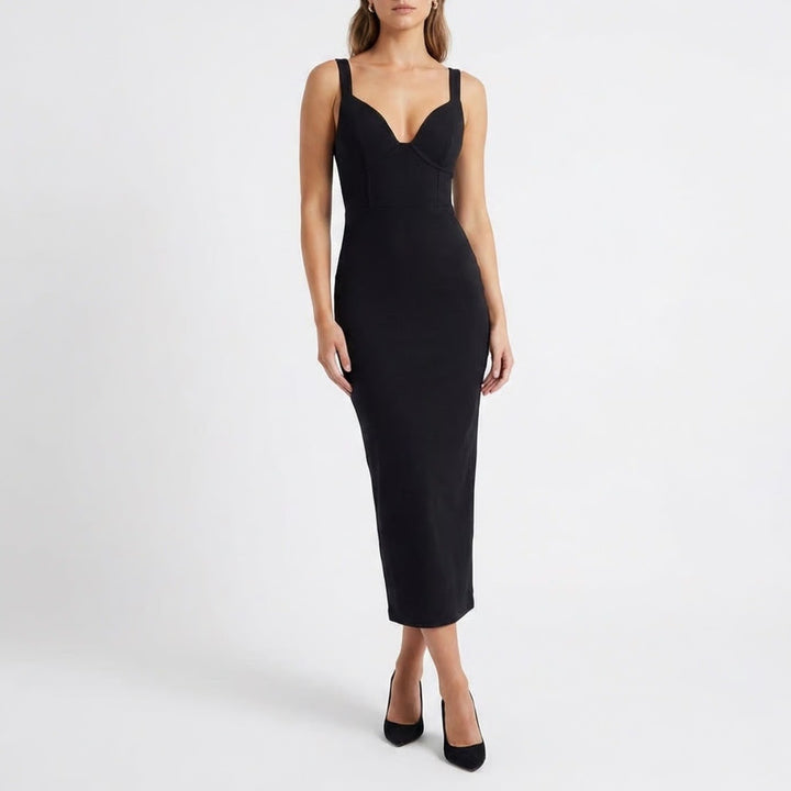 Naked Wardrobe Black Ribbed Corset Maxi Dress Sleeveless Large