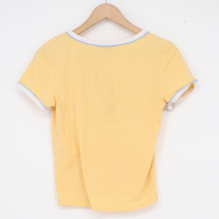 Forever 21 Yellow Ribbed V-Neck Ringer T-Shirt Short Sleeve Medium