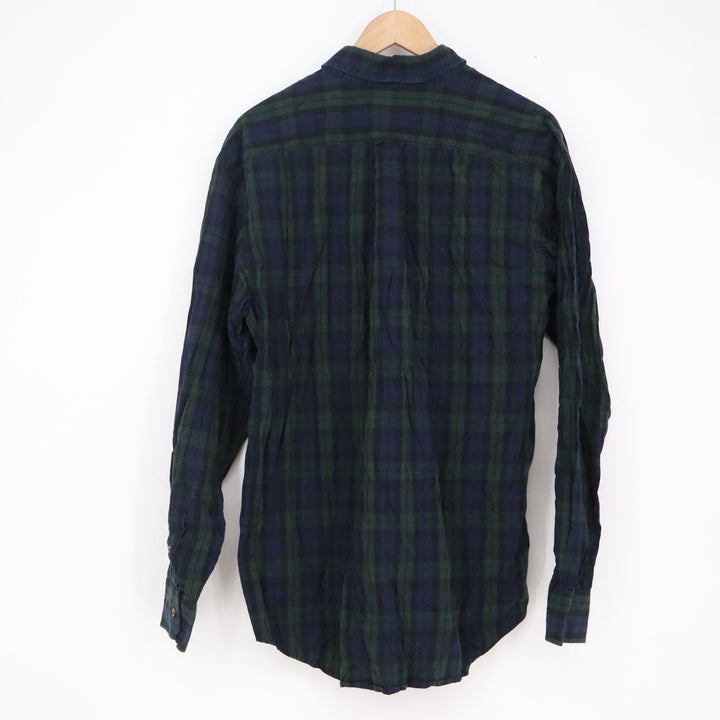 IZOD Mens Black Watch Plaid Button Down Shirt Navy Green Cotton Large