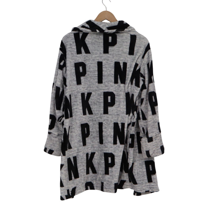 PINK Victoria's Secret Grey Black Logo Faux Fur Plush Robe XS/S