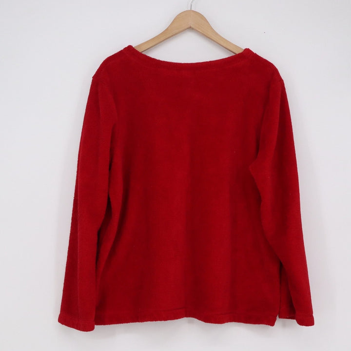 Faded Glory Womens XL Red Fleece V-Neck Long Sleeve Sleep Top Pajama Shirt Cozy