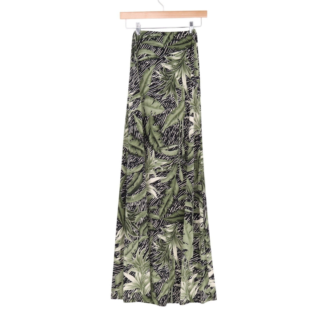 Windsor Cali Maxi Skirt Womens XS Multi Palms Tropical Print Stretch Front Slit