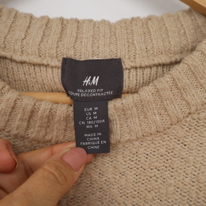 HM Relaxed Fit Crewneck Sweater Mens Medium Tan Beige Textured Wool Blend