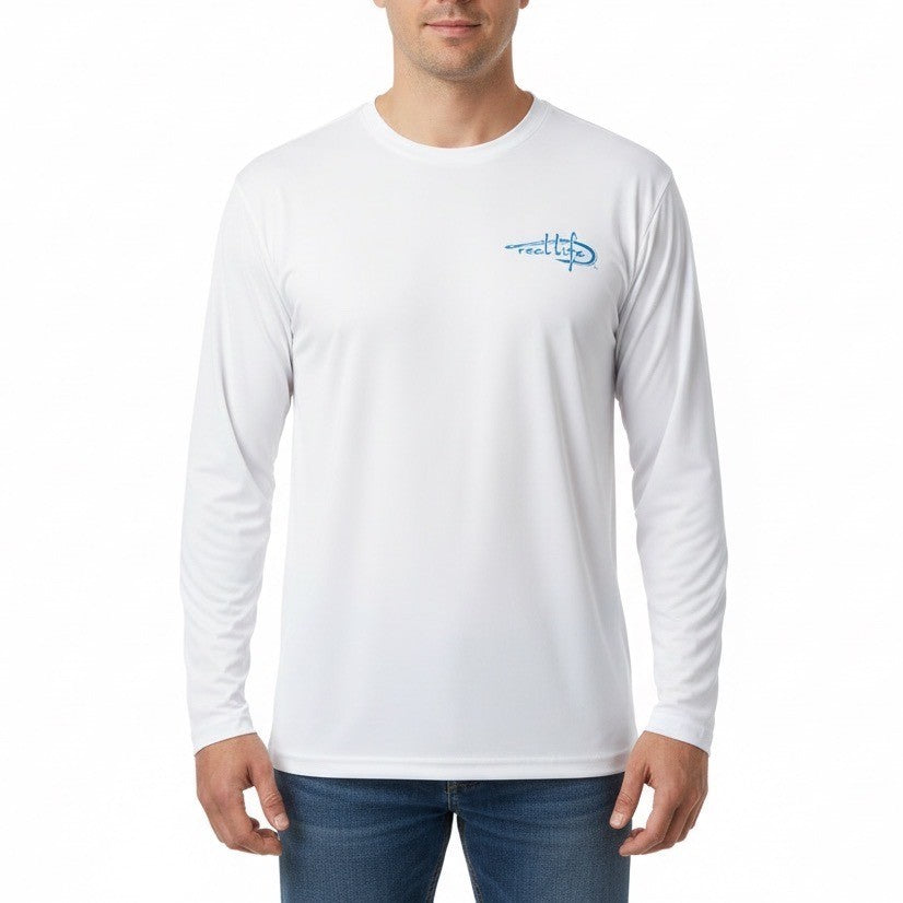 Reel Life Long Sleeve Fishing Shirt White XL Raised on the Water Graphic Tee
