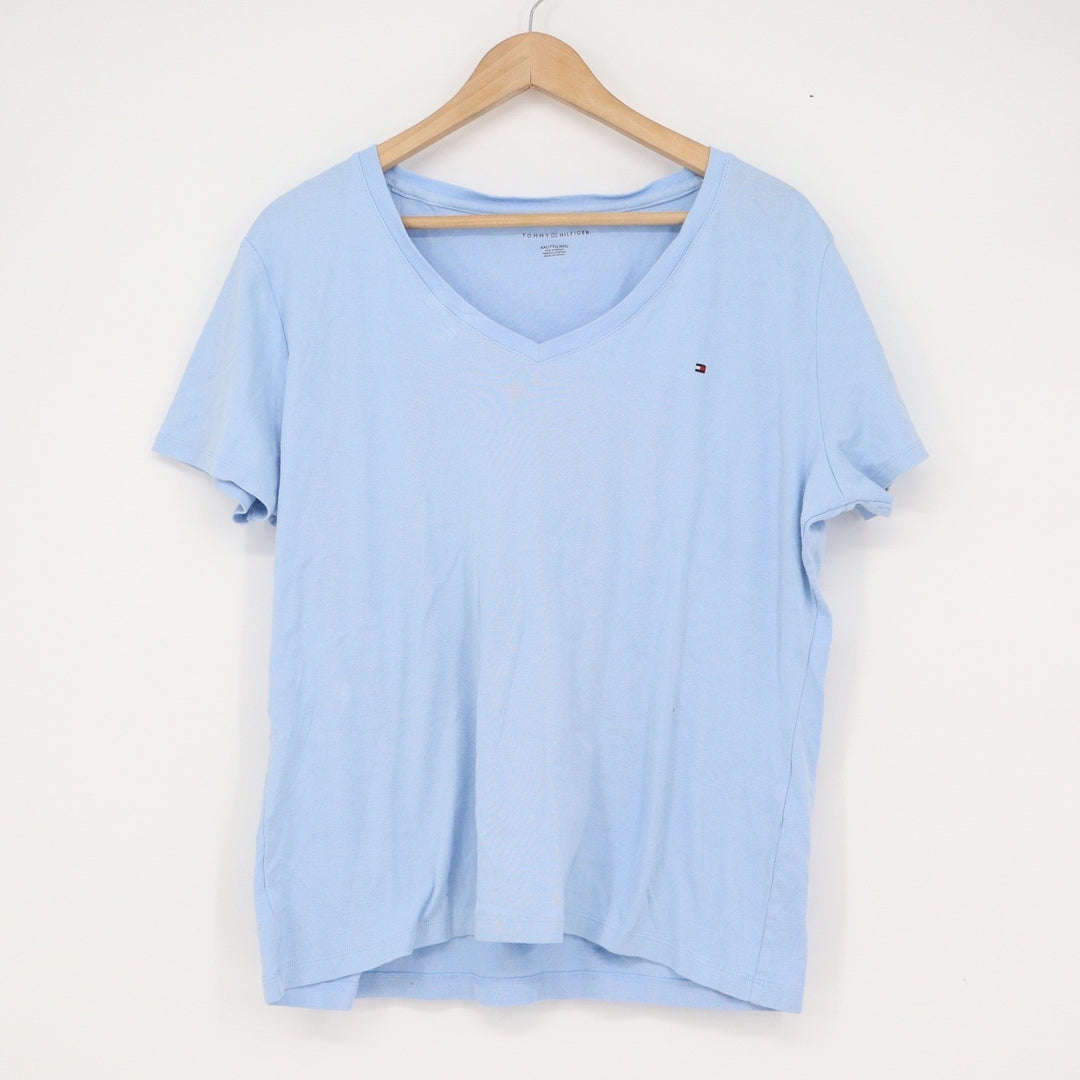 Tommy Hilfiger Mens XXL Light Blue Cotton V-Neck Short Sleeve Logo T-Shirt