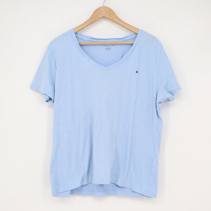 Tommy Hilfiger Mens XXL Light Blue Cotton V-Neck Short Sleeve Logo T-Shirt